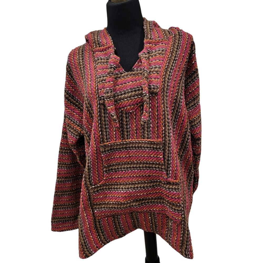 El Paso Saddle Blanket Co Large Hippie Pullover Hoodie Pockets Mexico Boho Baja